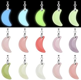 Stainless Steel Glow-in-the-Dark Heart & Moon Crystal Charms - 10 pcs Luminous Stone Pendants for DIY Jewelry Making - Valentine's Day Witch Necklace & Earring Set