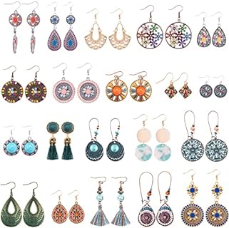 Duufin 20 Pairs Bohemian Earrings Vintage Drop Dangle Earrings Boho Earrings Set Statement Earrings Alloy Long Boho Dangle Earrings for Women