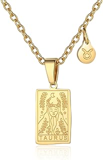 Chic Virgo Taurus Scorpio Sagittarius Pisces Leo Libra Gemini Capricorn Cancer Aries Aquarius Zodiac Pendant Necklace with Lobster Clasp and 交错 Chain for Women - Zodiac Constellation Tarot Card Design Gift for Mothers and Girls