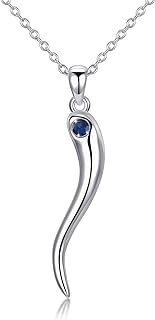 Italian Horn Pendant Necklace for women Horn Necklace Silver With Jan-Dec Simulated Birthstone For Her Horn Pendant Necklace Protection Amulet Jewelry for her with Gift Box