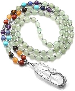 Jovivi Natural 7 Chakras Healing Crystals Necklace Wire Wrapped Clear Quartz Stone Pendant Healing Pointed Reiki Energy Balancing