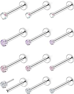 20G 18G 16G Threadless Push in Medusa Piercing Jewelry Nose Rings Studs Stainless Steel Labret Jewelry Monroe Lip Rings Studs 2/2.5/3MM Crystal Top Tragus Forward Helix Cartilage Earring