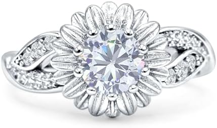 Art Deco Sunflower Designer Infinity Twisted Vintage Style Round Cubic Zirconia Wedding Engagement Ring Solid 925 Sterling Silver