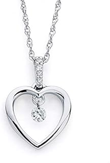 Lobster Clasp White-Diamond Heart Pendant Necklace, Rhodium-Plated-Silver Chain, Elegant Jewelry for Women, Heart Design - Boston Bay Diamonds