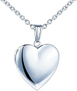 Women Photo Locket Necklace Heart Shape Locket Necklace Includes 19.7 Inch Stainless Steel Chain with Gift Box