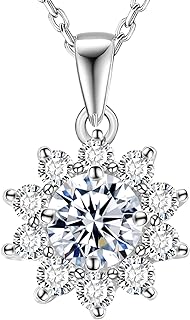 Lobster Clasp Moissanite Snowflake Pendant C-Link Necklace for Women, Gold Plated Sterling Silver 2Carat Diamond Sunflower Pendant Design, Ideal Mother's Day Gift with a GRA Certificate