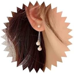 Timeless Pearl Drop Earrings with Push Back Design and Gold Tassel Accents for Women and Girls
