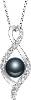 Women's Freshwater Black Pearl Pendant Necklace with Sterling Silver Infinity Design and Box Chain featuring Spring Ring Clasp