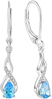 YL Infinity Dangle Drop Earrings Sterling Silver Leverback Teardrop Earrings Birthstone Twisted Jewelry