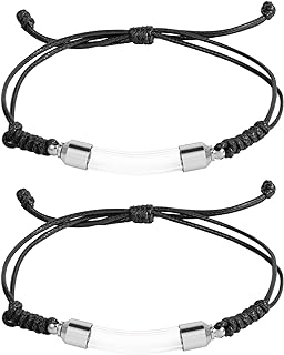 2-Piece Set Transparent Glass Tube Bangle Bracelets with Box Chain and Buckle Clasp for Couples - Adjustable Size Stainless Steel Jewelry