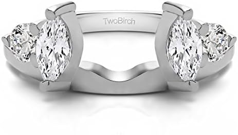 TwoBirch 1 Carat Round and Marquise Cubic Zirconia Sterling Silver Wedding Ring Wrap
