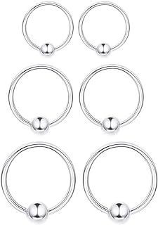 3 Pairs Sterling Silver Small Hoop Earrings Set 14K White Gold Plated Ball Bead Hoop Cartilage Earrings Helix Tragus Lip Nose Body Piercing for Women Men Girls, 8mm 10mm 12mm
