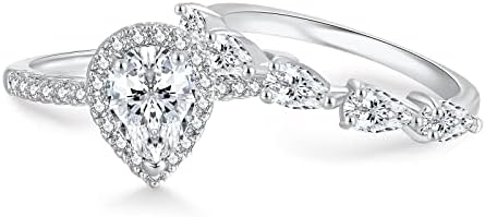 White Gold Plated 1.7CT Teardrop Bridal Ring Set with Cubic Zirconia for Women, Vintage Inspired Design