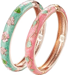 UJOY Women's Enamel and Rose Gold Plated Zinc Alloy Bangle Bracelet with Butterfly-Flower Design and Spring-Hinge-Opening Clasp