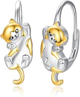 Lever Back Sterling Silver Cat Hoop Earrings - Hypoallergenic 925 Silver - Perfect Gift for Women and Girls - Cute Animal Design