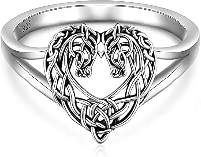 LOVGIFSET Horse Ring Sterling Silver Celtic Horse Rings for Women Couples Celtic Knot Cowgirl Equestrian Horses Jewelry Horsey Gifts