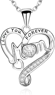 Necklace for Mom, I Love You Forever S925 Sterling Silver Necklaces Birthday Gift for Women, Heart Pendant Silver Jewelry Chain for Mothers Day Gifts From Daughter Son