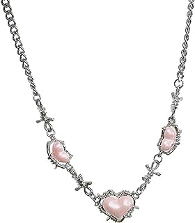 Barbed Wire Necklace for Women Thorn Necklace for Teen Girls Pink Heart Necklace Gothic Choker Necklace Locked Heart Pendant Necklace Jewelry Gift