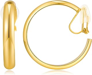 WOWORAMA Gold Clip On Hoop Earrings for Women Classic Large Chunky Hoops Clip On Earrings Non Pierced Hoop Earrings Minimalistic Hoop Clip Earrings