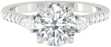 Three-Stone Round Cut Moissanite Engagement Ring for Women - 1.5 Carat D-color VVS1 Clarity Stone in 10K/14K/18K White Gold or 925 Sterling Silver Setting - Timeless Elegance Design