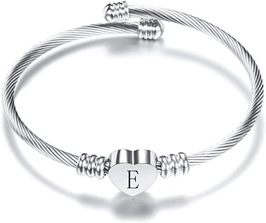 Name Initial Bangle Bracelets Women for Women Letter Silver Bangle Family Christmas Love Gifts for Girls Sister Mom Aunt Daughter Auntie Cousin Grandma Bday Alphabet A-Z