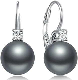 18K White Gold Plated Pearl Drop Earrings with Sterling Silver and Cubic Zirconia Gems for Women, Elegant 10MM Jewelry Gift