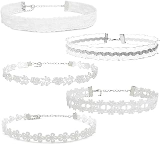 Nova&Aria 5PC White Chokers Set For Women Heart Shape Pearl Choker Necklaces Pendant Velvet Cute Choker Necklace Classic Tattoo Colorful Lace Chokers For Teen Girl-35