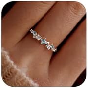 Star CZ Engagement Ring for Women, S925 Sterling Silver Blue Cubic Zirconia Stackble Birthstone Eternity Rings Wedding Band for Best Friends As Birthday Graduation Gifts Size 6 to 9