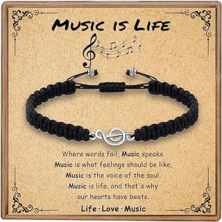 Stainless Steel Teacher Charm Bracelet with Braided Chain and Adjustable Knot, Music Note Gem for Students and Teachers, Music Lovers and Band Gifts, Black Design