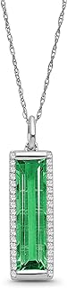 Sterling Silver Diamond and Created Emerald Bar Pendant Necklace (1/5 cttw, I-J Color, I2-I3 Clarity), 18"