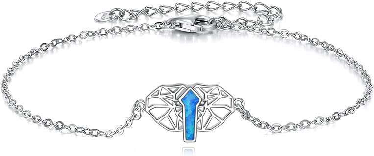 YFN Sterling Silver Elephant Bangle Bracelet with Lobster Claw Clasp and Cable Chain, Designed for Women and Girls