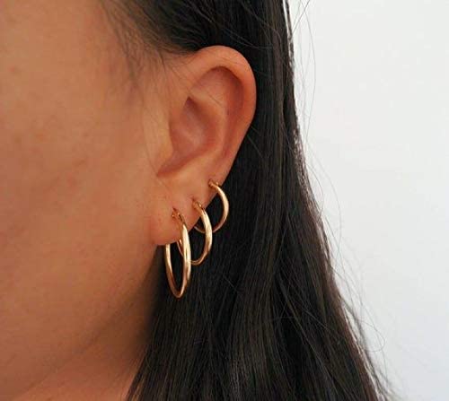 14K Gold Plated Hoop Earrings - 4 Pairs Sterling Silver Post Small Hoops| Gold Hoop Earrings Sets for Women Girls (13mm 15mm 20mm 25mm)