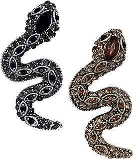SELOVO Snake Black Brown Rhinestone Crystal 2 Pcs Brooch and Pin Set Badge Backpack Bag Pin Antique Tone