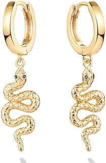 14K Gold Plated Huggie Hoop Earrings with Dainty Snake Design for Women, Clutchless Back Finding - BENEIGE Hypoallergenic Minimalist Jewelry