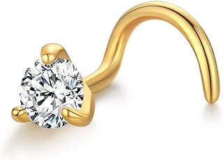 14K Gold Moissanite Screw Nose Studs Rings for Women 3mm Lab Diamond 20 Gauge Hypoallergenic Corkscrew Nose Stud Jewelry for Men