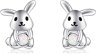 Charming Sterling Silver Bunny Stud Earrings with Push Back Design by EXRANQO – Perfect Birthday Gift for Women and Girls