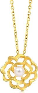 CHOW SANG SANG Bride's 24K Solid Gold Rose Flower Pendant with Pearl Accent from Chinese Wedding Collection for Women