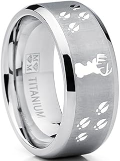 Men's 9MM Satin Finish Deer Track Titanium Hunting Wedding Ring with No Gemstone, Size 8