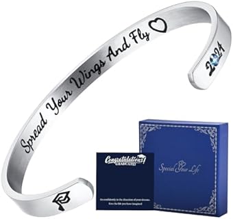 2024 Graduation Gifts Inspirational Bracelets-Class of 2024 Cuff Bangle Bracelets for Her, College High School Masters Adult Graduate Jewelry for Women Daughter Granddaughter Friend with Gift Card