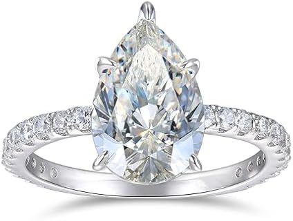 Sterling Silver 4ct Moissanite Engagement Ring for Women, Pear Cut Design
