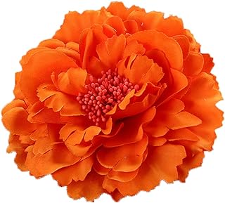 HC-01 Floral Fall Peony Flower Hair Clip Flamenco Dancer Pin up Flower Brooch (Orange)