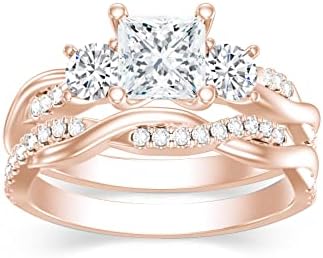 1.46 Carat Moissanite Princess-Cut Bridal Set Engagement Ring for Women, Twisted Design in White Gold or Sterling Silver, Available in Different Sizes and Gold Types