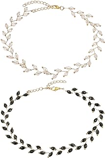 2PCS Women Peace Leaves Choker Necklace Black White Elegant Young Style Collar Neckband