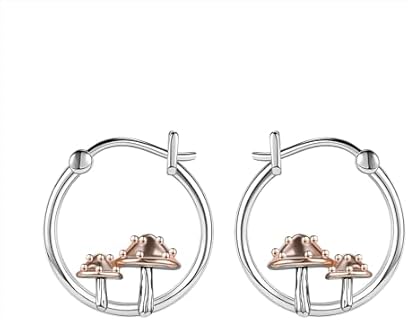 Hinged Hoop Mushroom Sterling Silver Earrings for Women and Girls - Animal-Inspired Design