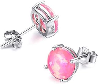 CINily Sterlinig Silver or Gold Plated Opal Stud Earrings,8mm Round Stud Earrings for Womens Sensitive Ears