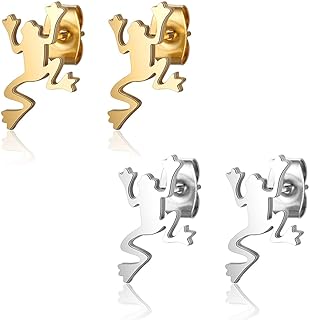 coadipress Stainless Steel Frog Stud Earrings for Women Girls Fashion Gold Silver Plated Water River Animal Cut Post Earrings