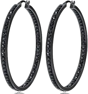 2 Inch Large Hoop Earrings for Women Girls Stainless Steel Hypoallergenic Big Hoop Earrings Cubic Zircon Hoops Rhinestone Inside-Out Crystal Ear Ring Jewelry Gifts for Sensitive Ears 50mm