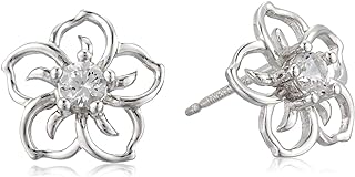 Amazon Collection Sterling Silver Created White Sapphire Flower Stud Earrings