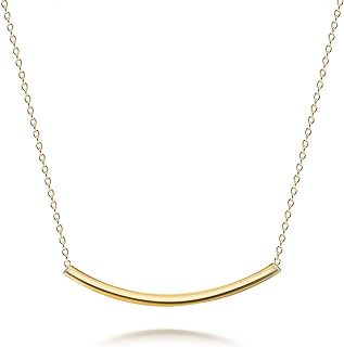 Bling Jewelry Minimalist Delicate Thin Sideways Horizontal Round Tube Curved Bar Slide Pendant Necklace For Women Teen 14K Rose Gold Plated .925 Sterling Silver