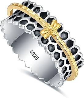 Sterling Silver Honey Bee Spinner Ring for Women, Size 6, Meditation and Anxiety Relief Jewelry Design
